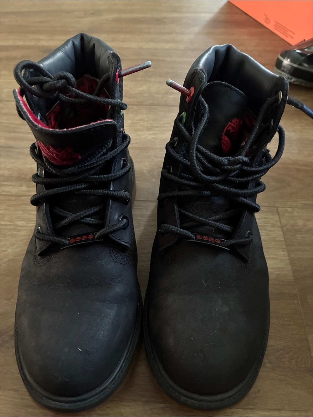 Timberland Black Work Boots with Red Accents